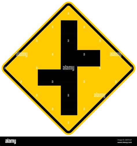 Offset Side Road Intersection Warning Sign Stock Photo Alamy