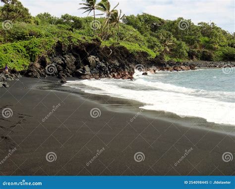 Black Sand Beach On Road To Hana Maui Hawaii Stock Image Image Of