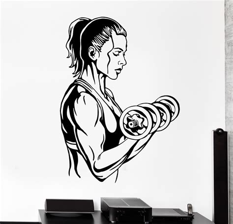 Wall Sticker Sport Activity Woman Girl Gym Dumbell Vinyl Decal Z2993