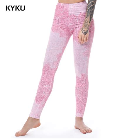 Kyku Brand Pink Leggings For Women Sexy Leggings For Fitness Flowers