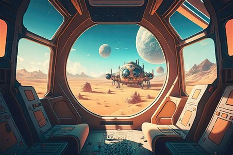 Ilustra O Digital Do Interior De Uma Nave Espacial Em Estilo Retr