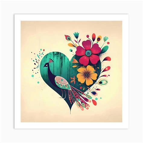 Peacock Heart Floral Art Print By Salmanaz Fy