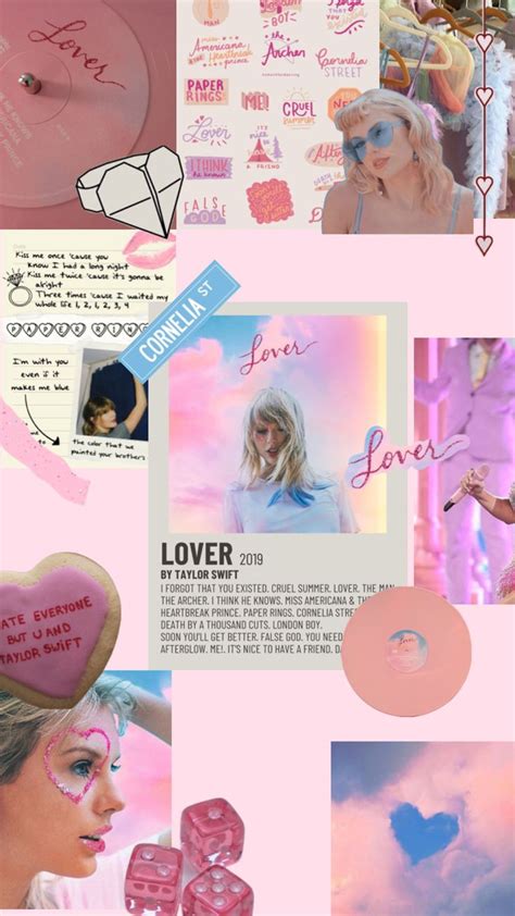 the collage is filled with pink and blue images, including hearts, clouds, and other things