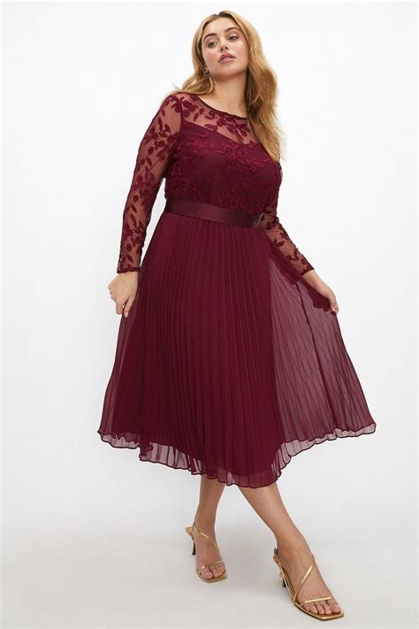 Plus Size Embroidered Long Sleeve Midi Dress Coast Long Sleeve Midi