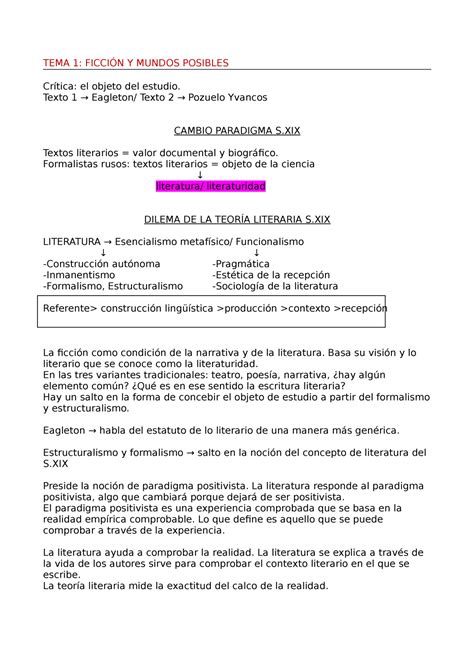 TEMA 1 Núria Apuntes 1 TEMA 1 FICCIÓN Y MUNDOS POSIBLES Crítica