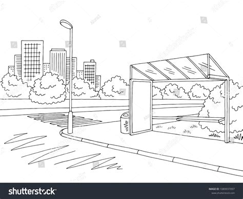 Bus Stop Graphic Black White City Stock Vector Royalty Free