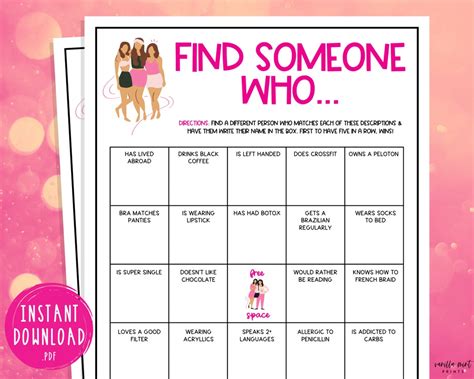 Ladies Night Find Someone Who Game Party Games Fun Girls Night Out