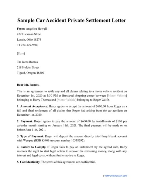 Sample Car Accident Private Settlement Letter Fill Out Sign Online