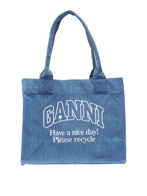 Ganni Large Easy Shopper Denim Blue Women A5599630