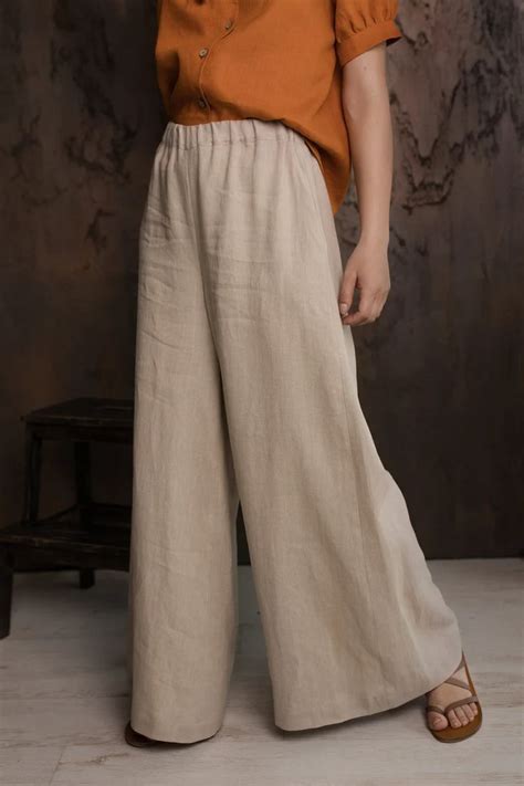 Linen Palazzo Pants Locarno Wide Leg Linen Pants High Waist Linen