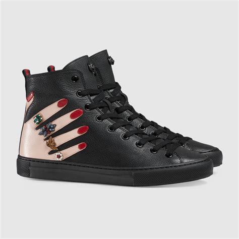 Embroidered Leather High Top Sneaker Gucci Womens Sneakers