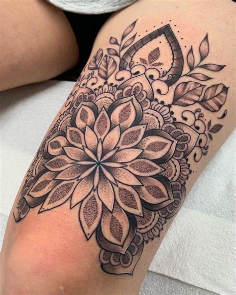 Mandala Above The Knee Hip Thigh Tattoos Thigh Tattoos Women Flower