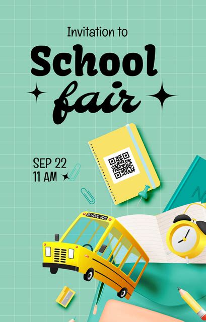 School Fair Announcement With Stationary Online Invitation Template