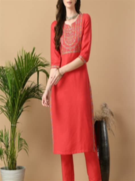 Buy Kalini Ethnic Motifs Yoke Design Straight Kurta With Trousers