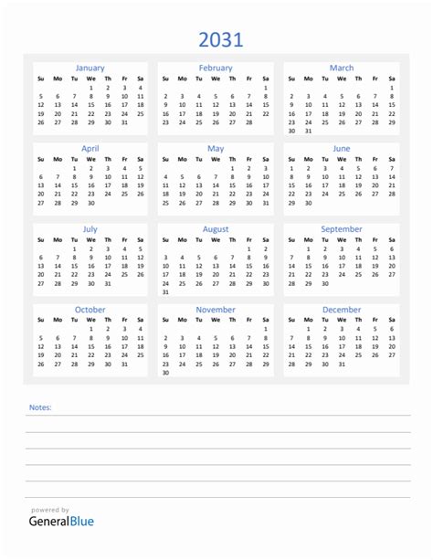 Free 2031 Calendars in PDF, Word, Excel