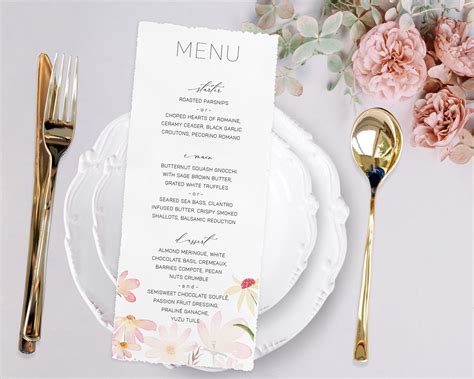 Flower Menu Card Template 100 Editableboho Wedding Menu Etsy