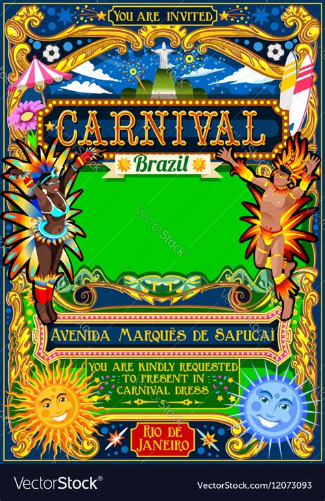 Rio Carnival Poster Brazil Carnaval Mask Show Vector Image