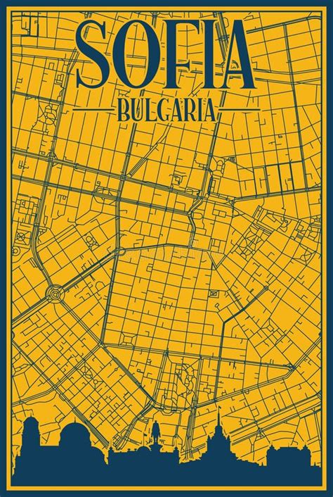 Hand Drawn City Road Network And Skyline Poster Of The Downtown Sofia