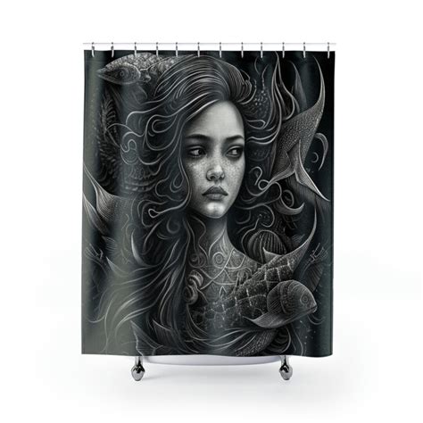 Dark Gorgeous Mermaid Shower Curtain Scary Siren Decor Gothic Ocean