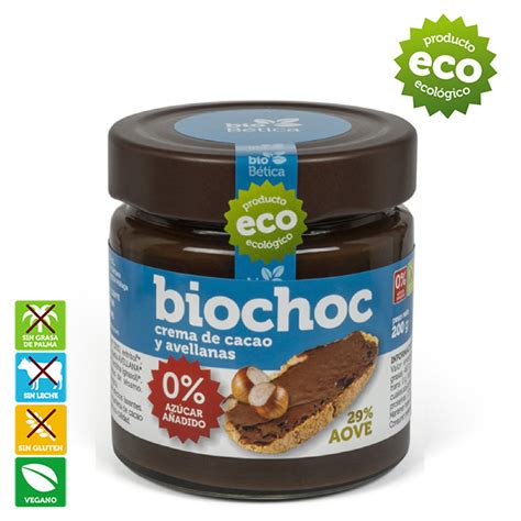 Biochoc Crema de cacao con aove y avellanas sin azúcar añadido 200 gr