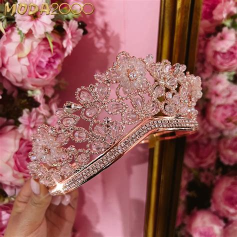 Beautiful Tall Rose Gold Quince Crown Quinceanera Pink Pink Quince