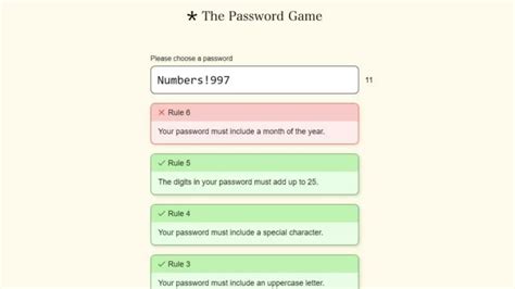 The Password Game Rule 5 The Digits In Your Password Must Add Up To 25