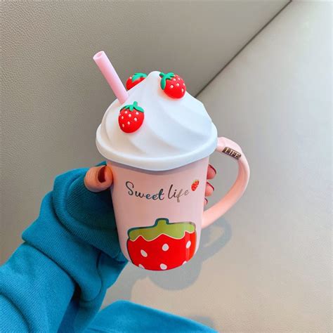 Kawaii Strawberry Ceramic Mugs Pn3824 Pennycrafts