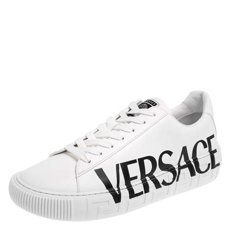 Versace White Leather Greca Logo Low Top Sneakers Size 43 5 Versace