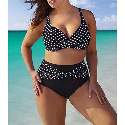 Plus Size Summer Style Sexy High Waist Swimsuit Dot Bikini Swimwear