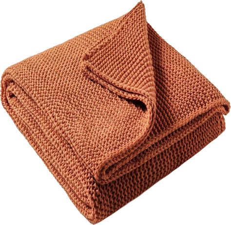 TREELY Knitted Throw Blanket Rust Orange Knit Throw Blanket For Couch