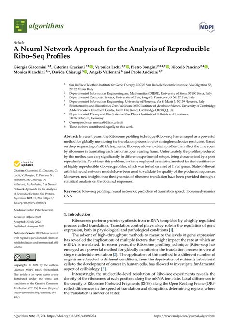 PDF A Neural Network Approach For The Analysis Of Reproducible Ribo