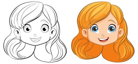 Jeune Fille Dessin Animé Tête Souriante Et Contour Doodle Vecteur