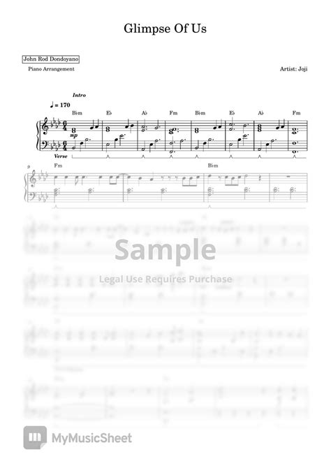 Joji Glimpse Of Us Piano Sheet Spartito By John Rod Dondoyano