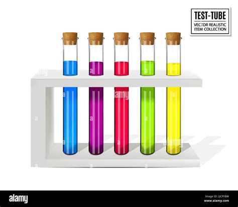 Colored Liquids In Five Test Tubes Isolated Over White Background