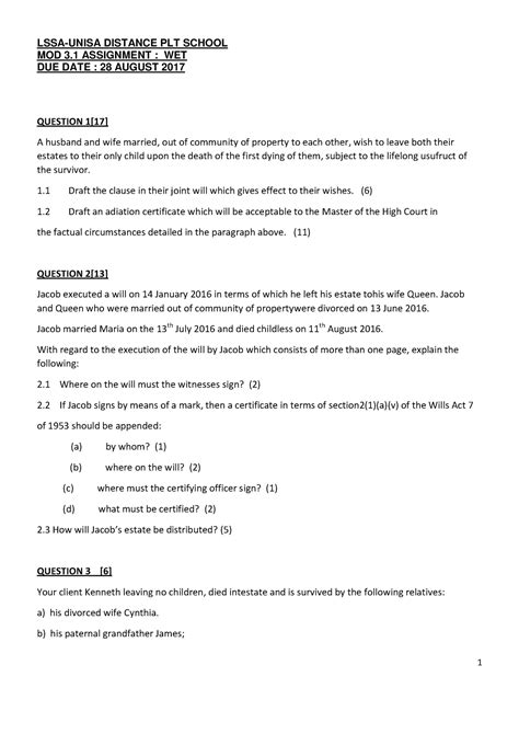 Wet Question Paper Aug Lssa Unisa Distance Plt School Mod