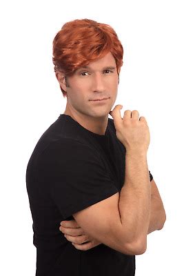 Mens Short Side Parting Wig Ginger Red Popstar Mens Fancy Dress Costume