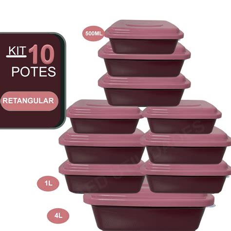 Kit 10 potes plásticos retangular tamanhos variados Potes Herméticos