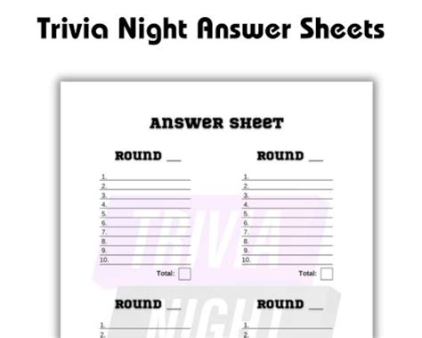 Trivia Night Answer Sheet Multiple Round Quiz Printable Score Page Etsy