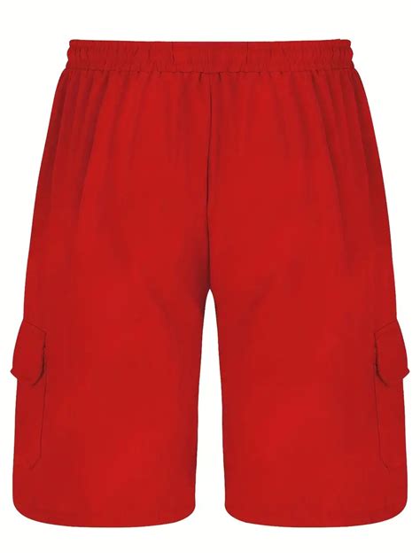 Solid Color Mens Drawstring Cargo Short Pants Flap Pockets Temu