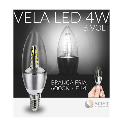 6 Lâmpadas Vela LED Lisa Clara 4W Bivolt E14 Luz Branca Quente 3000K