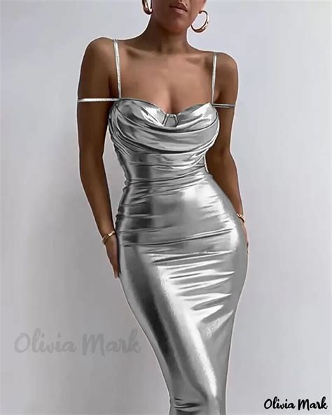 Olivia Mark Exquisite Ruched Metallic Faux Leather Bodycon Dress