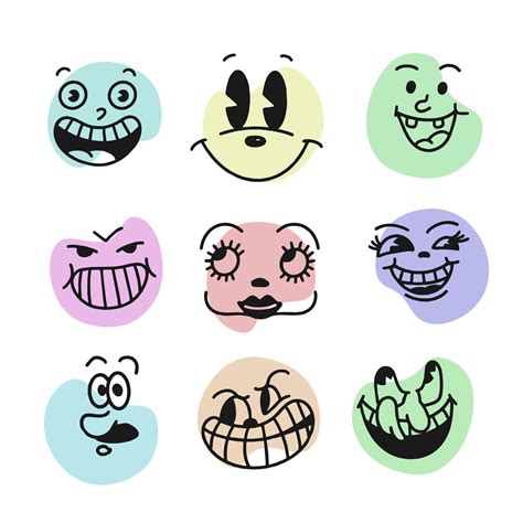 Sorriso Faccia Emoji Retr Volti Di Personaggi Dei Cartoni Animati