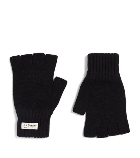 Mens Le Bonnet Black Wool Fingerless Gloves Large Harrods Countrycode