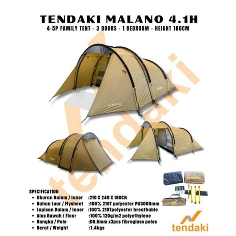 Jual TENDAKI MALANO 4 1H TINGGI 180CM TENDA CAMPING KELUARGA KAPASITAS