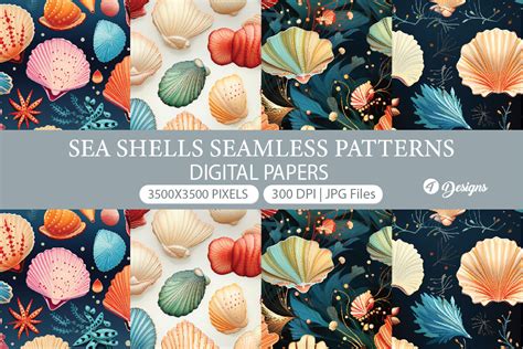 Sea Shells Patterns Digital Papers Illustration Par Creationx Space