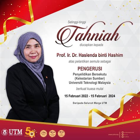 setinggi tinggi tahniah diucapkan  prof ir dr haslenda hashim
