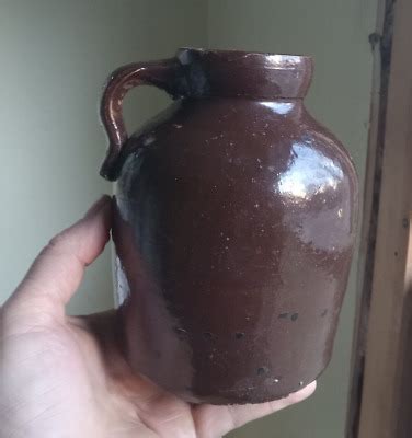 1880s ILLINOIS DUG BROWN STONEWARE WIDE MOUTH MOLASSES JUG SMALL CORKER