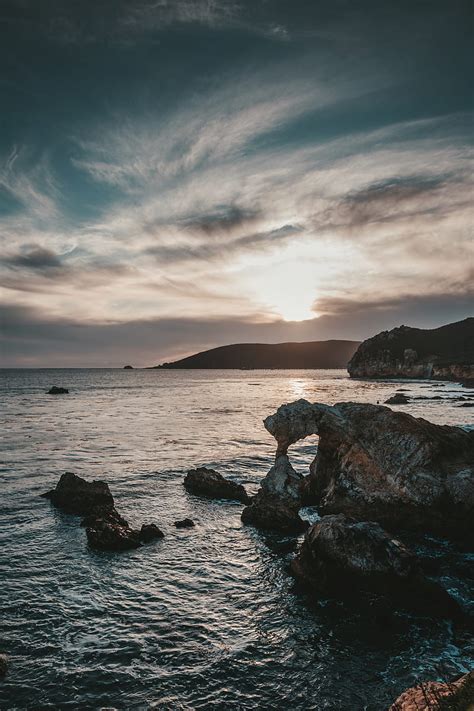 Rocks Sea Sunset Sky Horizon Hd Phone Wallpaper Peakpx