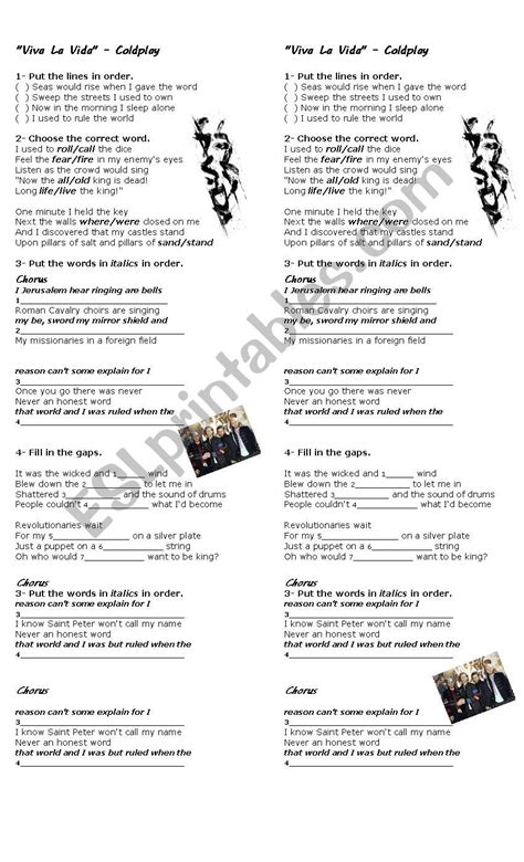 Coldplay Viva La Vida Esl Worksheet By Sebmer21