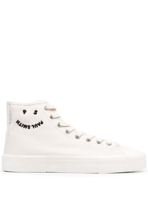 Paul Smith Men S White Canvas Hi Top Sneakers Modesens